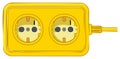 Vector cartoon of a bright yellow double electrical outlet extension cord Royalty Free Stock Photo