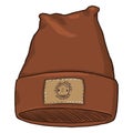 Vector Cartoon Casual Textile Cap with Brown Leather Label. Royalty Free Stock Photo