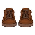 Vector Cartoon Brown Sneakers. Smart Casual Shoes Illustration Royalty Free Stock Photo