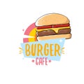 Vector cartoon burger cafe logo design template with hamburger