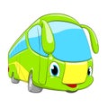 Vector cartoon bus. Cartoon funny car. Green cute bus.