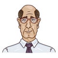 Vector Cartoon Business Avatar - Bald Old Man in Shirt and Eyeglasses