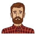 Vector Cartoon Business Avatar - Bearded Man in Checkered Shirt