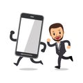 Vector cartoon businessman and a big smartphone