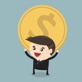 Vector cartoon of Businessman carry huge coin money.