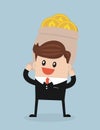 Vector cartoon of Businessman carry huge money bag, flat design.