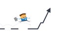 Vector cartoon. Businessman running and jumping on business line graph Royalty Free Stock Photo