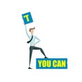 Vector Cartoon Businessman Taking the Letter T from CAN T Word, Making Things Possible Concept, Motivation.