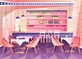 Vector cartoon cafe background, cafeteria interior, furniture