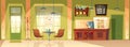 Vector cartoon cafe background, cafeteria interior, furniture