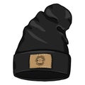 Vector Cartoon Casual Textile Cap with Brown Leather Label. Royalty Free Stock Photo