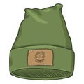 Vector Cartoon Casual Textile Cap with Brown Leather Label. Royalty Free Stock Photo