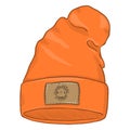 Vector Cartoon Casual Textile Cap with Brown Leather Label. Royalty Free Stock Photo