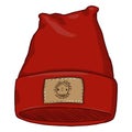 Vector Cartoon Casual Textile Cap with Brown Leather Label. Royalty Free Stock Photo