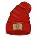 Vector Cartoon Casual Textile Cap with Brown Leather Label. Royalty Free Stock Photo