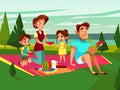 Vector cartoon caucasian family at picnic party