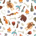 Vector cartoon cavemen background or pattern illustration