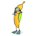 Vector Cartoon Character - Banana Diver with Mask and Aqualung