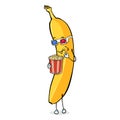 Vector Cartoon Character - Banana with Popcorn and 3d-Glasses