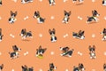 Vector cartoon character basenji dog seamless pattern