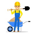 Vector cartoon character builder holding a shovel