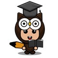 Owl animal mascot costume holding pencil and book Royalty Free Stock Photo