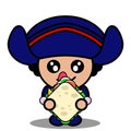Cute columbus mascot costume eating sandwich