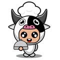 Waiter chef cow animal mascot costume