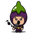 Cute Eggplant cartoon mascot singing