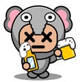 Elephant animal mascot costume drinking beer