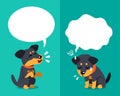 Vector cartoon character cute german hunting terrier dog expressing different emotions with speech bubbles