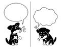 Vector cartoon character cute german hunting terrier dog expressing different emotions with speech bubbles