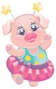 Vector cartoon character cute piggy ballerina Royalty Free Stock Photo