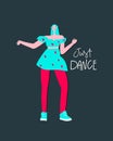 Vector cartoon character dancing woman, Moving body, modern dance