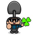 Farmer shovel mascot costume doodle holding clover leaf