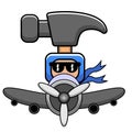 Hammer mascot costume doodle riding a plane