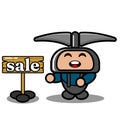 Miner pickaxe mascot costume doodle with selling board