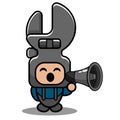 Mechanical tool mascot costume spanner holding megaphone