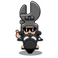 Mechanical tool spanner mascot costume riding a motorcycle
