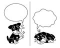 Vector cartoon character german hunting terrier dog expressing different emotions with speech bubbles