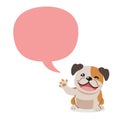 Vector cartoon character happy bulldog with speech bubble