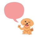 Vector cartoon character happy golden retriever dog with speech bubble
