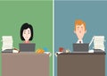 Mother and father are stressed at work cartoon character illustration