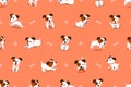 Vector cartoon character jack russell terrier dog seamless pattern