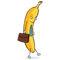 Vector Cartoon Character. Office Worker Banana with Briefcase.