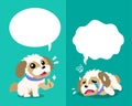 Vector cartoon character shih tzu dog expressing different emotions with speech bubbles