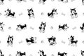 Vector cartoon character siberian husky dog seamless pattern Royalty Free Stock Photo