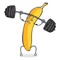 Vector Cartoon Character - Banana Lifting Heavy Weight Barbell