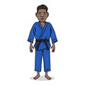 Vector Cartoon Character - Young Afroamerican Man in Judo Kimono
