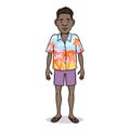 Vector Cartoon Character - Young Afroamerican Man in Hawaiian Shirt, Shorts and Slipers